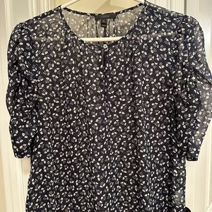 Navy floral sheer JCrew blouse. Size Petite Large.